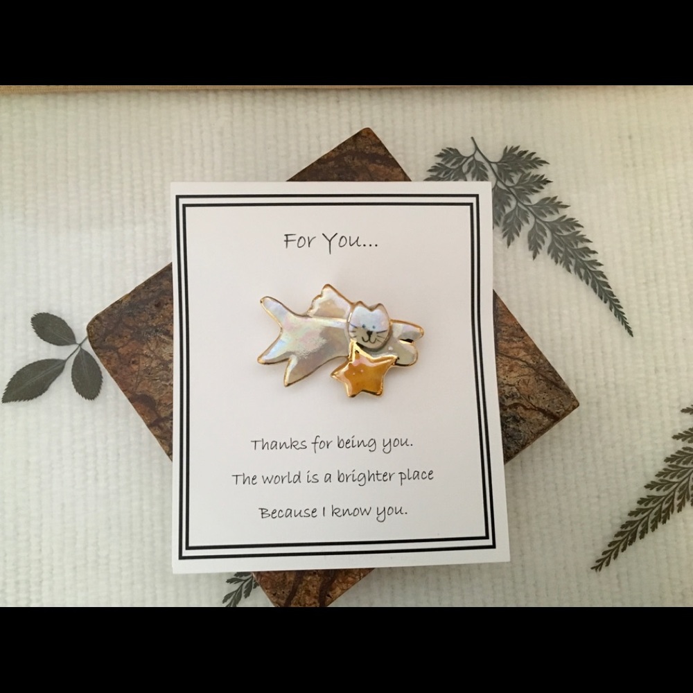 Handmade Inspirational Angle Cat Pin